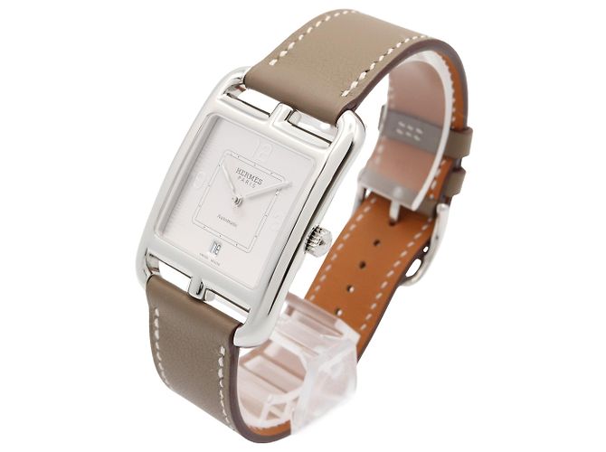Hermès Hermes Cape Cod Date Uhr, Edelstahl, Lederarmband, Herren, Silberfarben, . - Ansicht 2