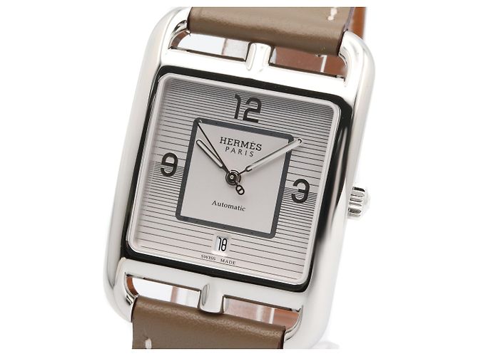 Hermès Hermes Cape Cod Date Uhr, Edelstahl, Lederarmband, Herren, Silberfarben, . - Ansicht 3