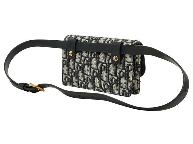Borsa a tracolla Christian Dior Dior Oblique Jacquard Saddle Beige Blu navy - vista 2