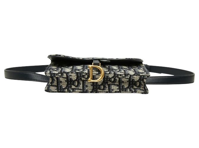 Borsa a tracolla Christian Dior Dior Oblique Jacquard Saddle Beige Blu navy - vista 3