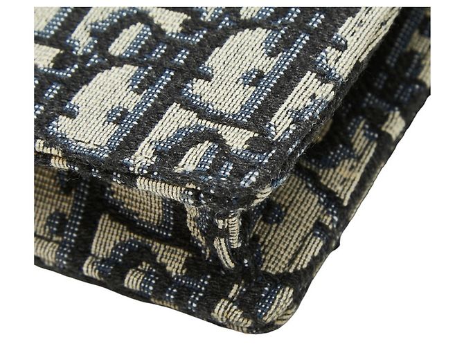 Borsa a tracolla Christian Dior Dior Oblique Jacquard Saddle Beige Blu navy - vista 6