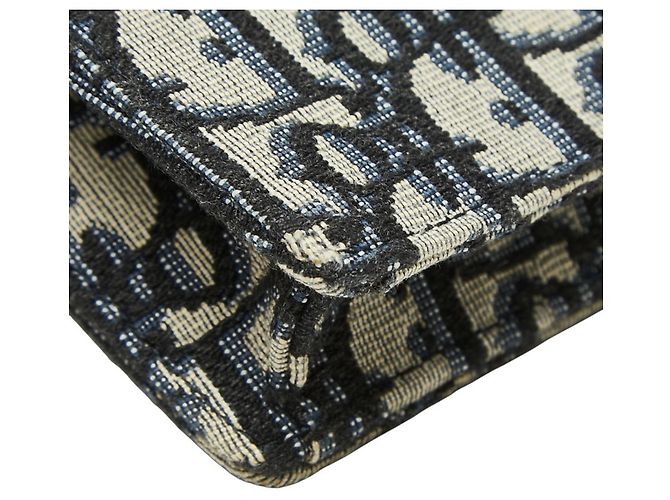 Borsa a tracolla Christian Dior Dior Oblique Jacquard Saddle Beige Blu navy - vista 7