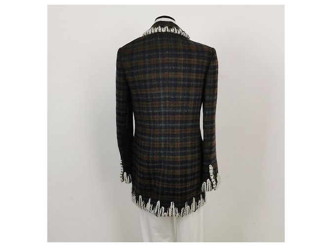 Chanel Fall 2019 RTW Tweed-Jacke mit Karomuster Braun Mehrfarben Grün Dunkelblau - Ansicht 2