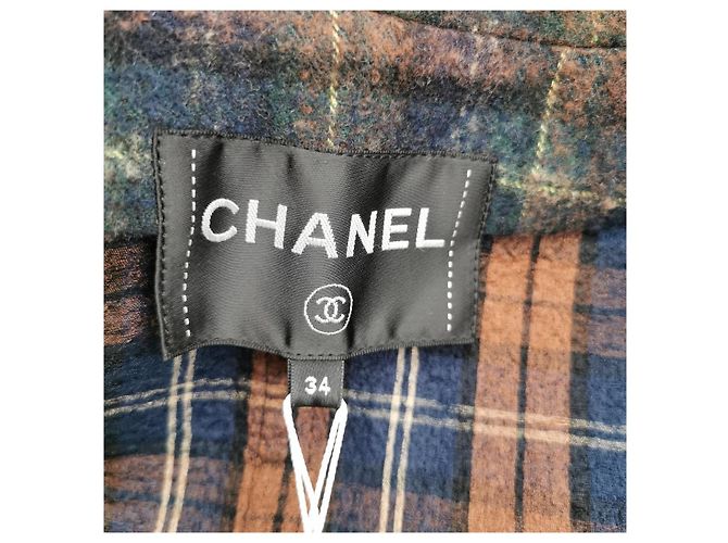 Chanel Fall 2019 RTW Tweed-Jacke mit Karomuster Braun Mehrfarben Grün Dunkelblau - Ansicht 3