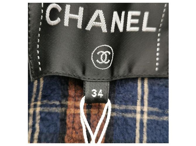 Chanel Fall 2019 RTW Tweed-Jacke mit Karomuster Braun Mehrfarben Grün Dunkelblau - Ansicht 7