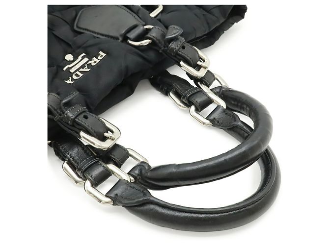 Borsa Tote a tracolla in nylon e pelle Prada Nero - vista 5