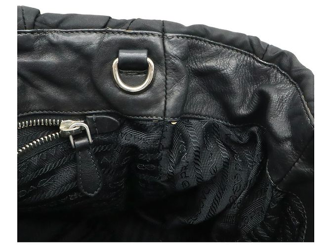 Borsa Tote a tracolla in nylon e pelle Prada Nero - vista 7