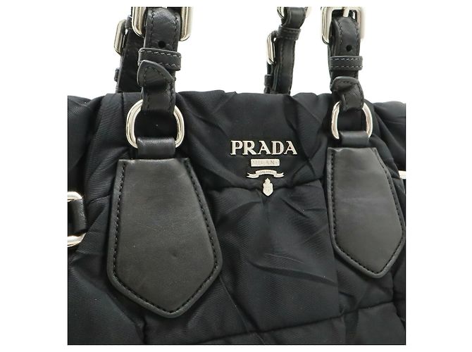 Borsa Tote a tracolla in nylon e pelle Prada Nero - vista 9