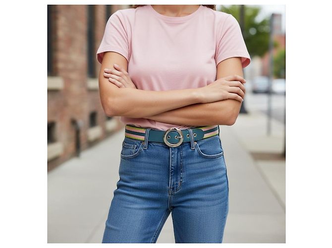 DOLCE & GABBANA Gürtel aus Leder mit Vintage-Webband Rosa Grün Blau Mehrfarben - Ansicht 3