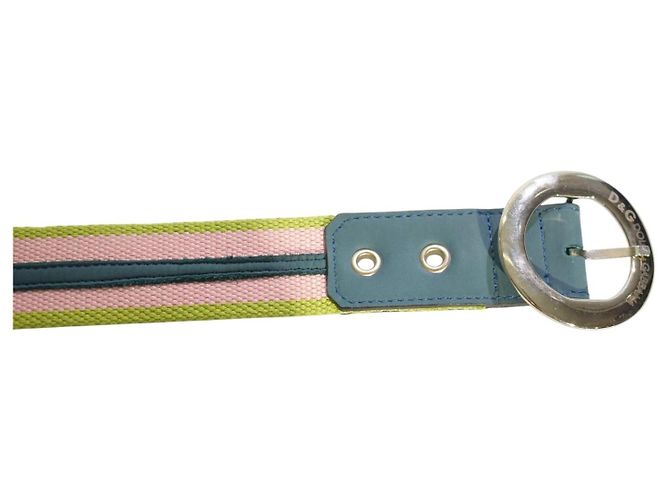 DOLCE & GABBANA Gürtel aus Leder mit Vintage-Webband Rosa Grün Blau Mehrfarben - Ansicht 5