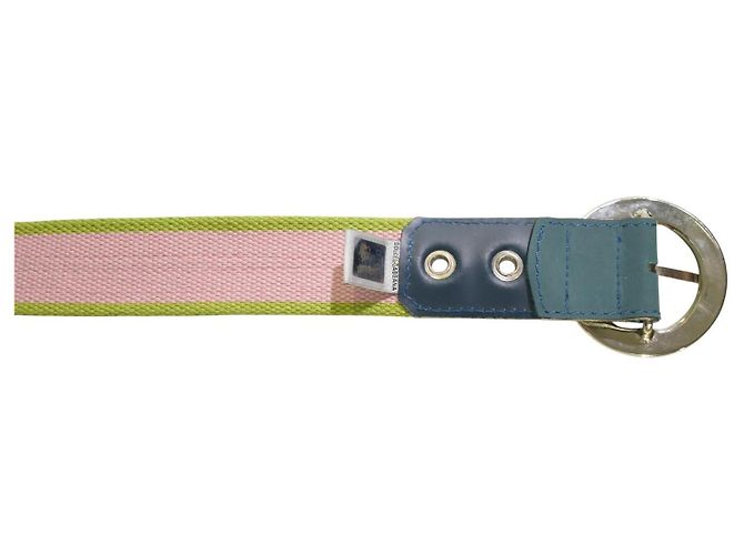 DOLCE & GABBANA Gürtel aus Leder mit Vintage-Webband Rosa Grün Blau Mehrfarben - Ansicht 7