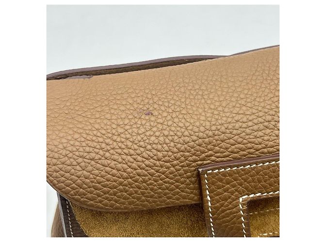 Borsa a tracolla Hermès Halzan 31 in pelle Cammello - vista 14