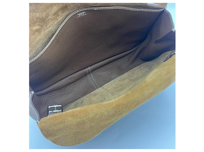 Borsa a tracolla Hermès Halzan 31 in pelle Cammello - vista 15