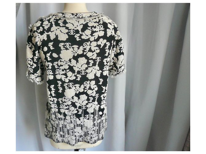Chanel Tunica Jacquard Beige e Nera con Logo Nero - vista 8