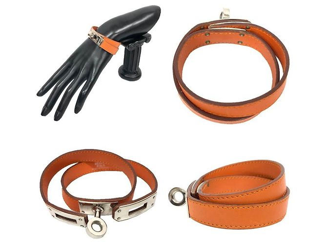 Kelly Hermès Bracciale charm in pelle Hermes Argento Arancione - vista 2