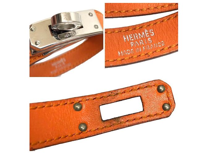 Kelly Hermès Bracciale charm in pelle Hermes Argento Arancione - vista 3