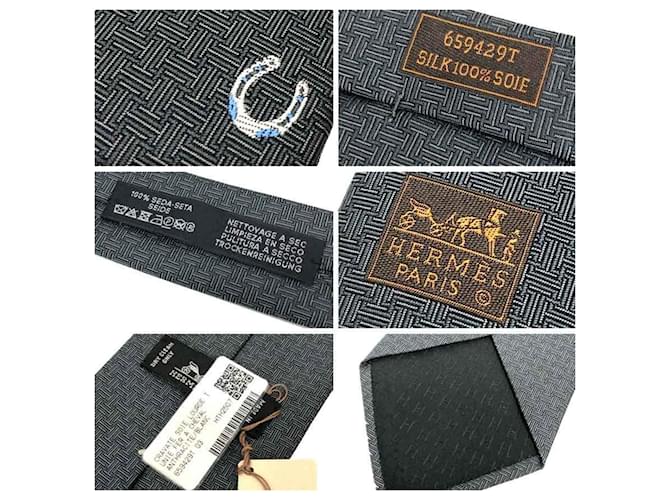 Hermès Cravatta in seta grigia Hermes Marrone - vista 3