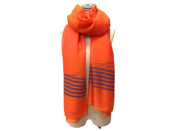Hermès Chal de cachemira y seda con pespuntes Plume Hermes Azul Naranja - vista 2