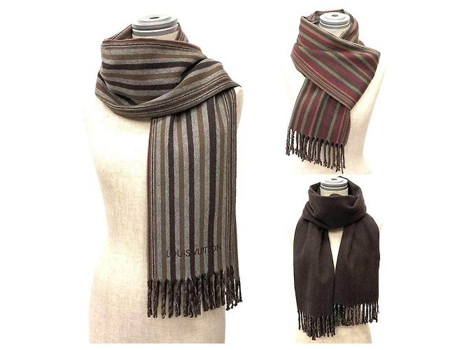 Stola in lana e cashmere a strisce multicolore Louis Vuitton Marrone Bordò - vista 2