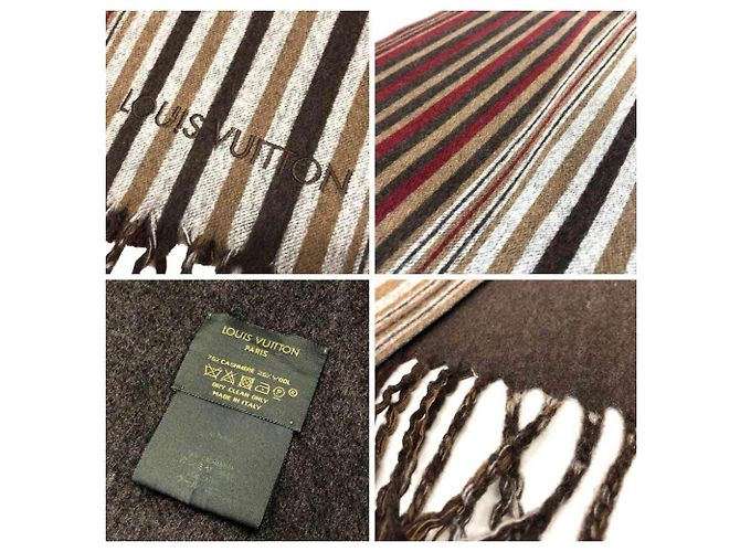 Stola in lana e cashmere a strisce multicolore Louis Vuitton Marrone Bordò - vista 3