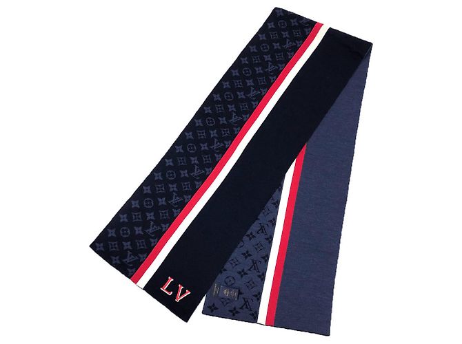 Louis Vuitton Monogram Varsity Schal Weiß Rot Marineblau - Ansicht 2