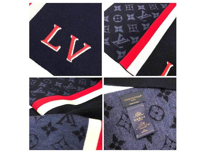 Louis Vuitton Monogram Varsity Schal Weiß Rot Marineblau - Ansicht 3