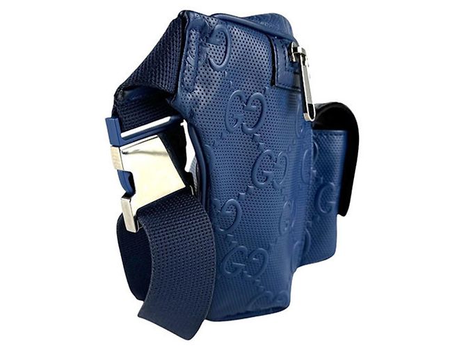 Borsa a tracolla in pelle blu Gucci - vista 2
