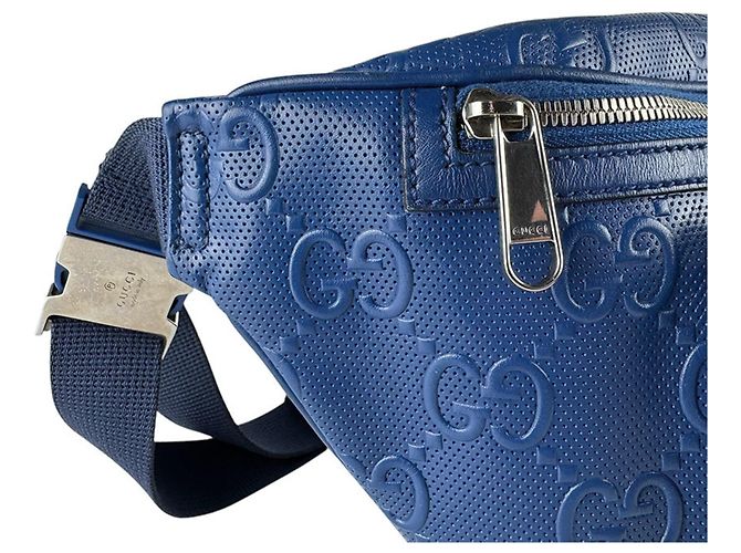 Borsa a tracolla in pelle blu Gucci - vista 6