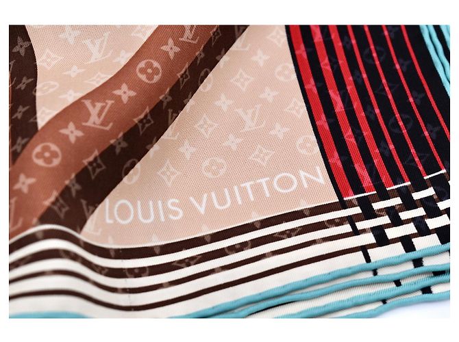 Louis Vuitton Monogram Schal Braun Weiß Rot Blau Beige Hellblau - Ansicht 10