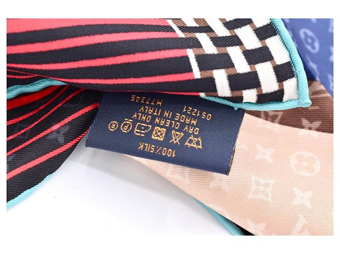 Louis Vuitton Monogram Schal Braun Weiß Rot Blau Beige Hellblau - Ansicht 7