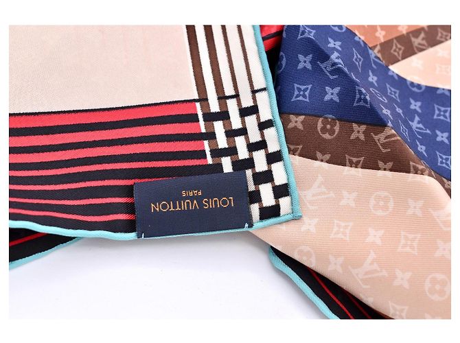 Louis Vuitton Monogram Schal Braun Weiß Rot Blau Beige Hellblau - Ansicht 8