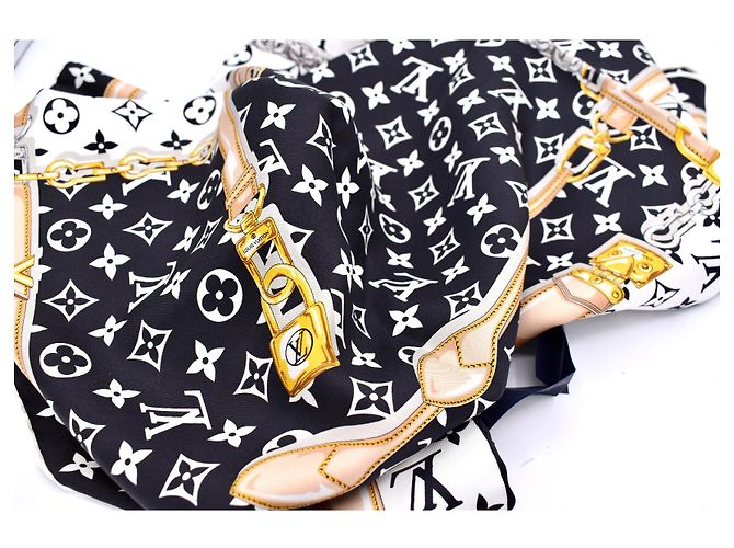Foulard in seta Louis Vuitton Monogram Confidential 90 Nero Bianco D'oro - vista 3
