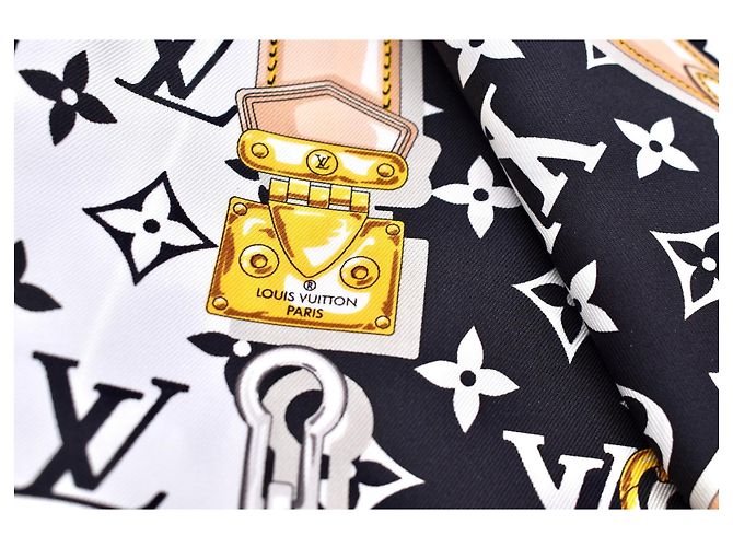Foulard in seta Louis Vuitton Monogram Confidential 90 Nero Bianco D'oro - vista 5