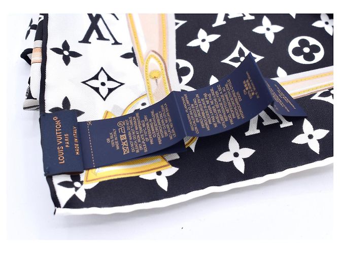 Foulard in seta Louis Vuitton Monogram Confidential 90 Nero Bianco D'oro - vista 6