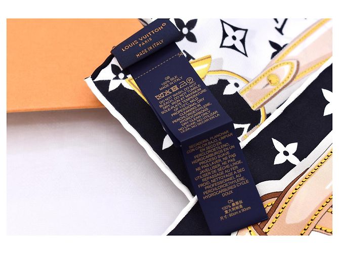 Foulard in seta Louis Vuitton Monogram Confidential 90 Nero Bianco D'oro - vista 7