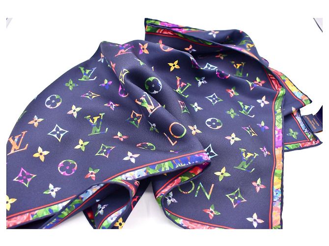 Louis Vuitton Monogram Fleurs Seidentuch Blau Mehrfarben - Ansicht 3