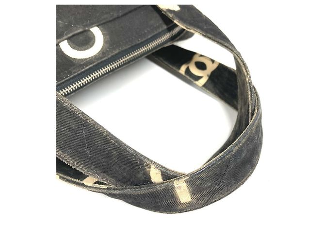 Borsa Tote Chanel Vintage All-Over Print Nero Bianco - vista 11