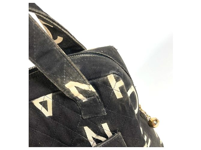 Borsa Tote Chanel Vintage All-Over Print Nero Bianco - vista 14