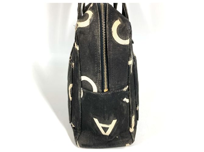 Borsa Tote Chanel Vintage All-Over Print Nero Bianco - vista 4