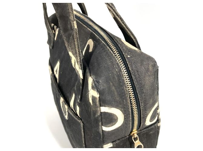 Borsa Tote Chanel Vintage All-Over Print Nero Bianco - vista 5