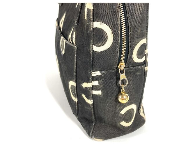 Borsa Tote Chanel Vintage All-Over Print Nero Bianco - vista 6
