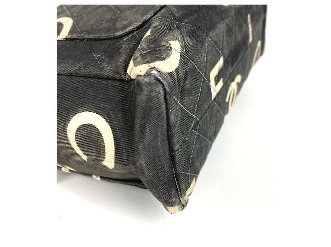 Borsa Tote Chanel Vintage All-Over Print Nero Bianco - vista 7