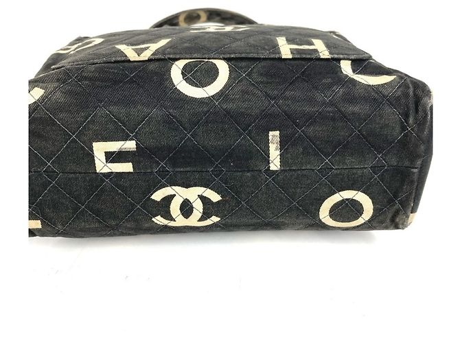 Borsa Tote Chanel Vintage All-Over Print Nero Bianco - vista 8