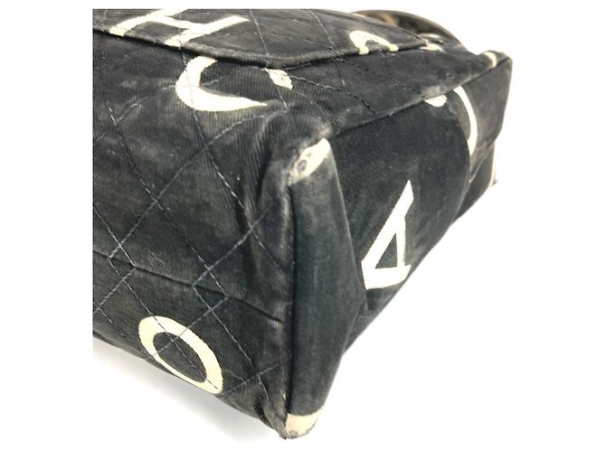 Borsa Tote Chanel Vintage All-Over Print Nero Bianco - vista 9