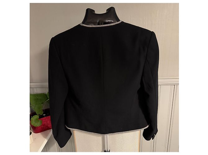 Escada Blazer de lã preta com acabamento cinza Preto - vista 2