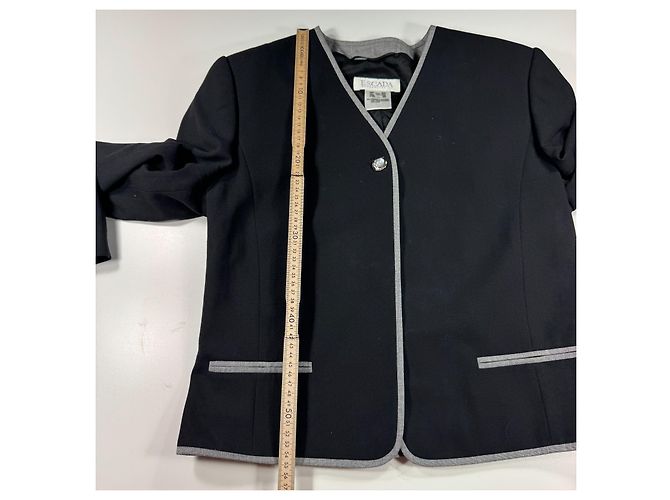 Escada Blazer de lã preta com acabamento cinza Preto - vista 6