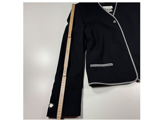 Escada Blazer de lã preta com acabamento cinza Preto - vista 7