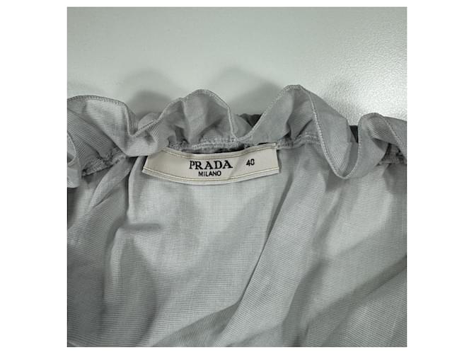 Prada hellblaue Baumwollbluse mit Rüschen (Cropped) - Ansicht 3