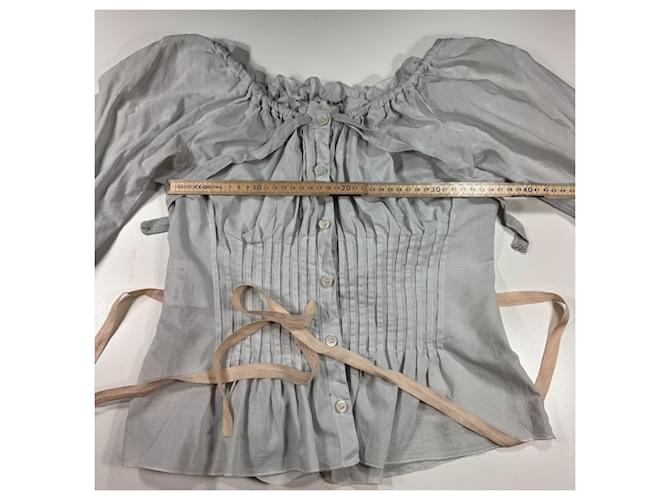 Prada hellblaue Baumwollbluse mit Rüschen (Cropped) - Ansicht 6