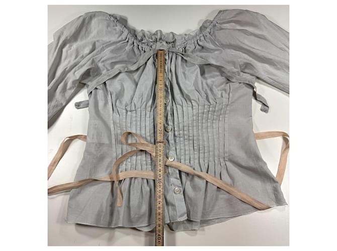 Prada hellblaue Baumwollbluse mit Rüschen (Cropped) - Ansicht 7